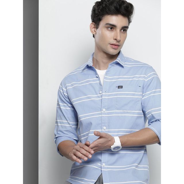 The Indian Garage Co Men's Slim Fit Striped Casual Shirt | Blue - S