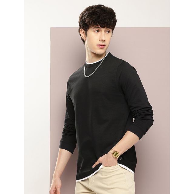 Dillinger Men's Regular Fit Long Sleeve Airtex Fabric Crew Neck T-shirt | Black - 2XL