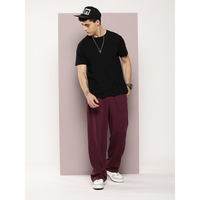 Dillinger Men's Light Weight Relaxed Fit Baggy Knitted Pants | Burgundy - L