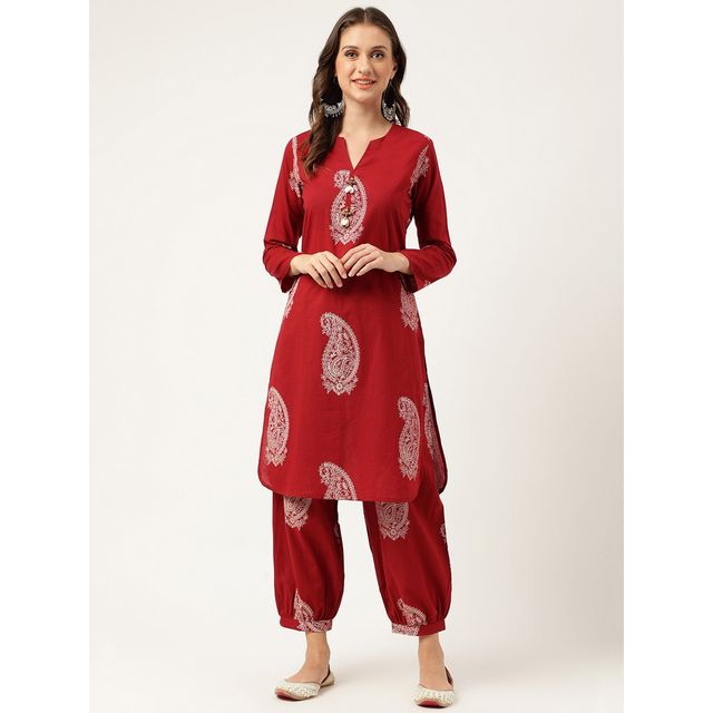 Divena Women s Maroon Paisley Print Cotton Co-ord Set | DK0993 | XL