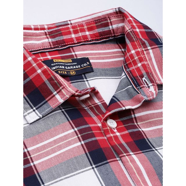The Indian Garage Co Men's Regular Fit Checkered Casual Shirt | Red - 2XL
