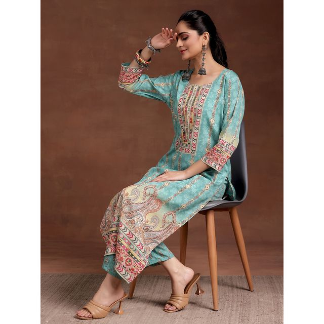 Libas Women's Printed Crepe Straight Kurta | 29241O 29241OS | Sky Blue - S