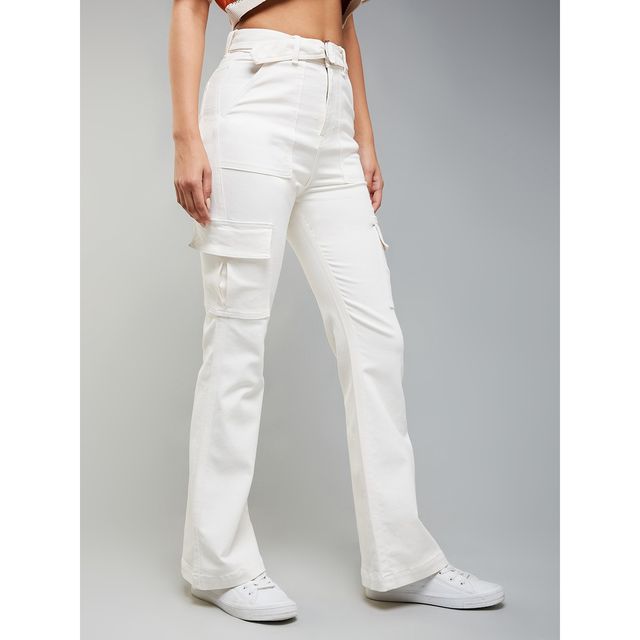 Miss Chase Women s Frost Peak Wide Leg Denim Jeans | White | 34