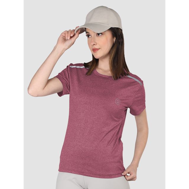 Chkokko Women's Round Neck Regular Fit Half Sleeves Gym T-shirt | Maroon - XL