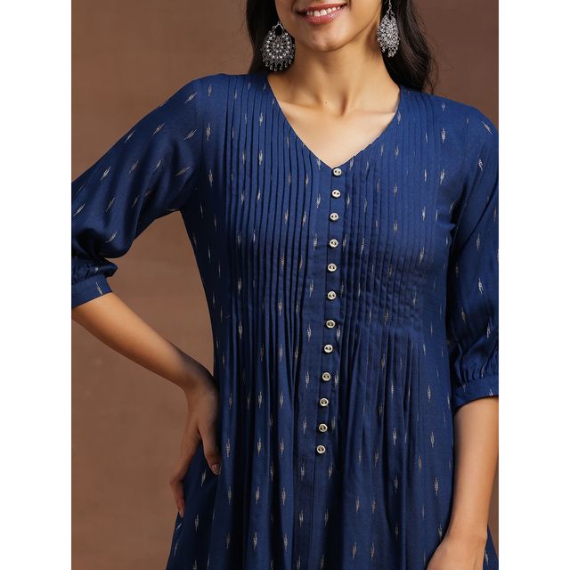 Libas Women's Woven Design Cotton Blend A-line Kurti | 29134 29134 | Blue - S