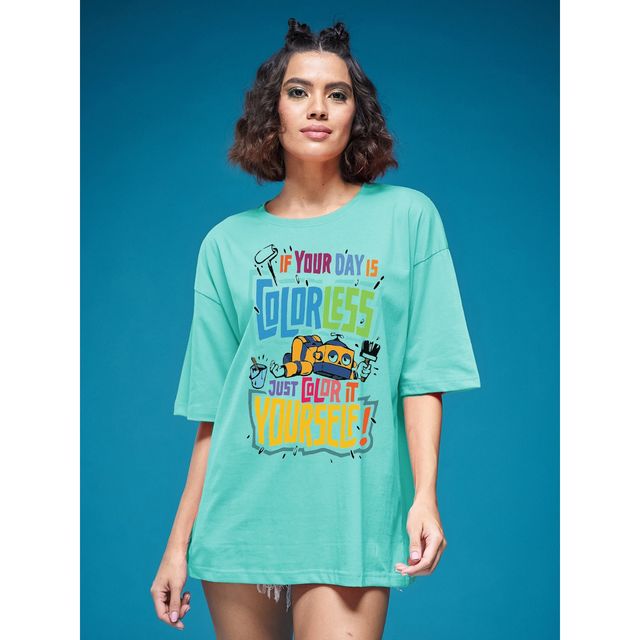 Smartees Women's Oversize Printed T-shirt | WW - 2063 | Sea Green - S