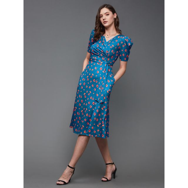 Miss Chase Women s Shining Dreams Printed Dress Multicolored Base Blue | XL