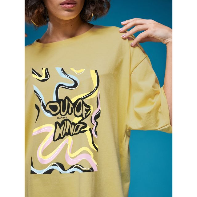 Smartees Women's Printed T-shirt | Lemon Yellow - L