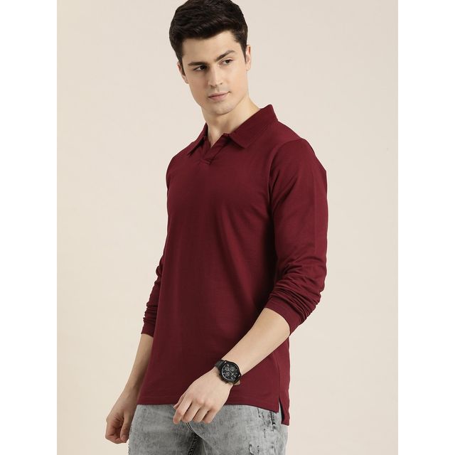 Dillinger Men's Polo Collar Pure Cotton Long Sleeve T-shirt | Maroon - 2XL