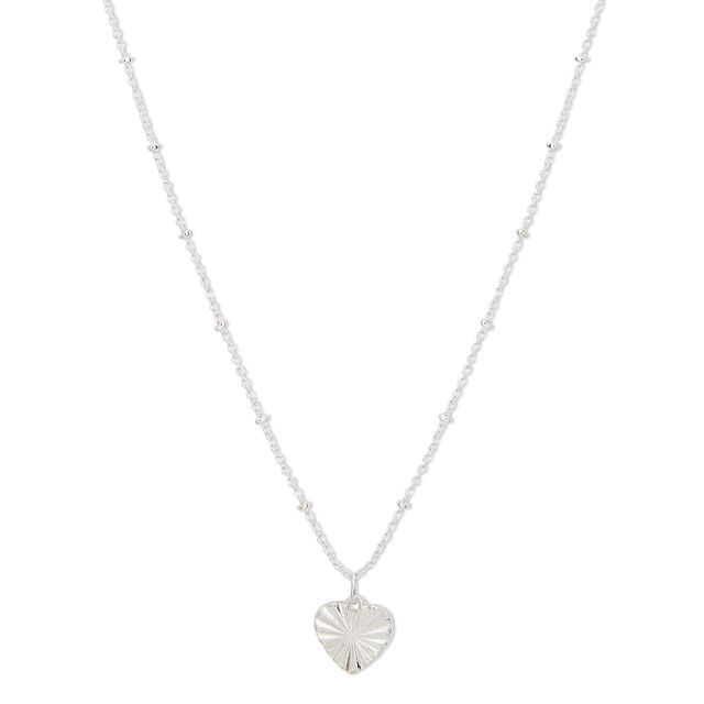 Accessorize London Women's Silver Textured Heart Pendant Necklace