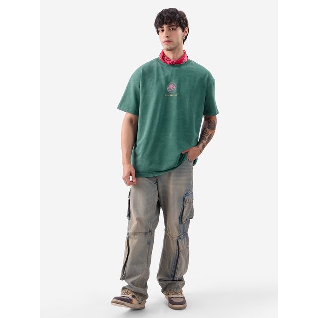 The Souled Store Men's Jurassic Park Prehistoric Paradise Vintage Oversized T-shirt | Green - S