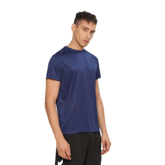 hummel Men's Budoc Round Neck Solid Regular Fit Gym T-shirt | Blue Nights - L