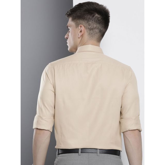 The Indian Garage Co Men's Slim Fit Solid Formal Shirt | Beige - L