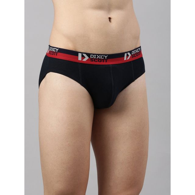 Dixcy Scott Men's Solid 100% Combed Cotton| Outer Elastic Superior Waistband Brief | Navy & Grey -S