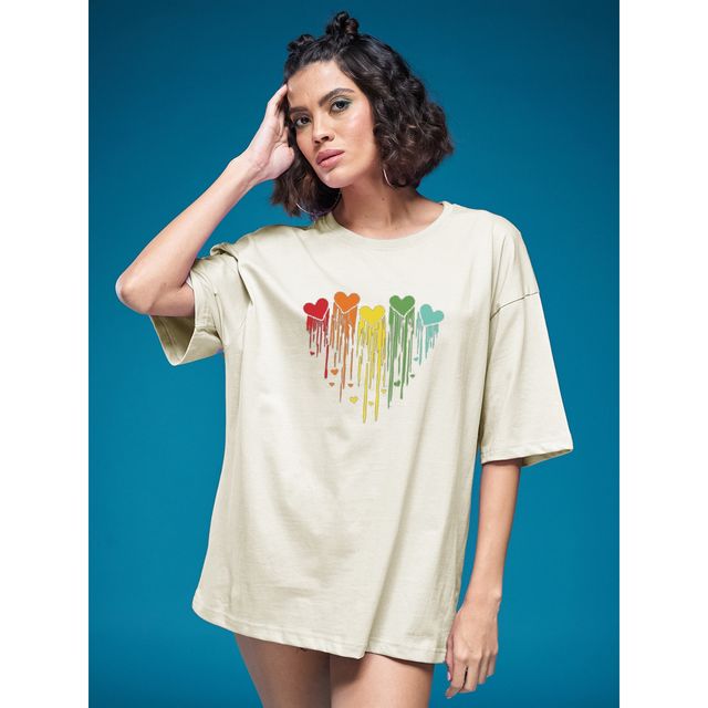 Smartees Women's Oversize Printed T-shirt | WW - 2052 | Skin - XL