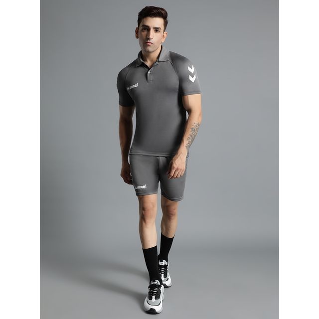 hummel Men's Core Functional Polo Neck Solid Regular Fit Gym T-shirt | Grey - M