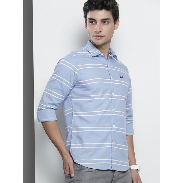 The Indian Garage Co Men's Slim Fit Striped Casual Shirt | Blue - S