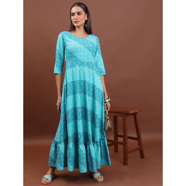 Ketch Women Ethnic Motifs Maxi Dress | Aqua | XL