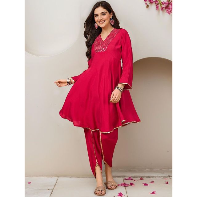 Ishin Women Cotton Kurta Set | INWKTAW24307 | Pink - S