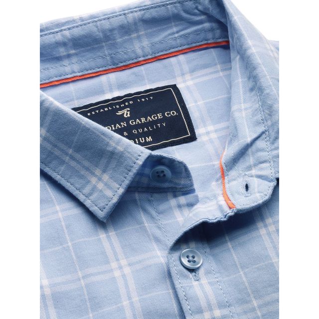 The Indian Garage Co Men's Slim Fit Checkered Casual Shirt | Blue - S