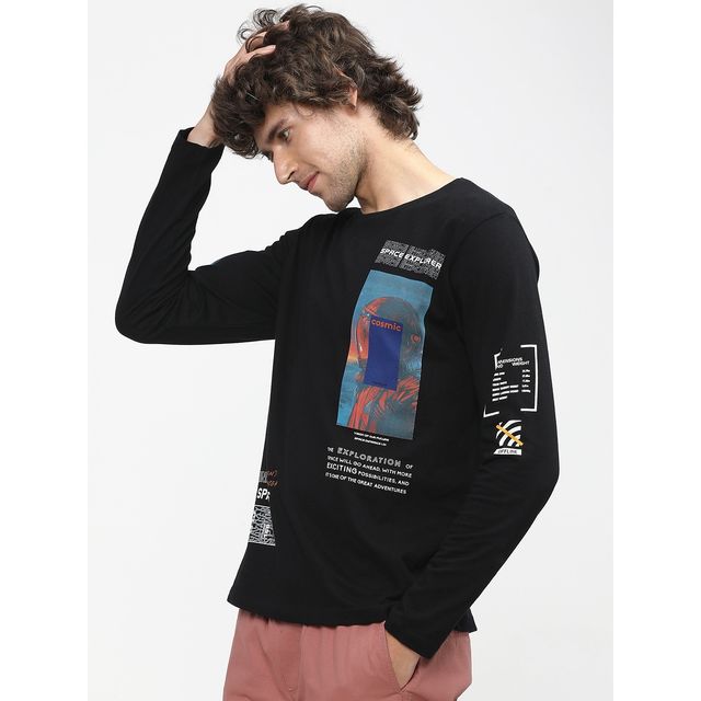 Buy Locomotive Men's Round Neck Long Sleeve Slim Fit Printed T