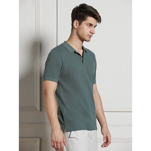 Dennis Lingo Men's Polo Collar Short Sleeves Cotton T-shirt | DLMTSS24012 SG-XL | Sage green | XL