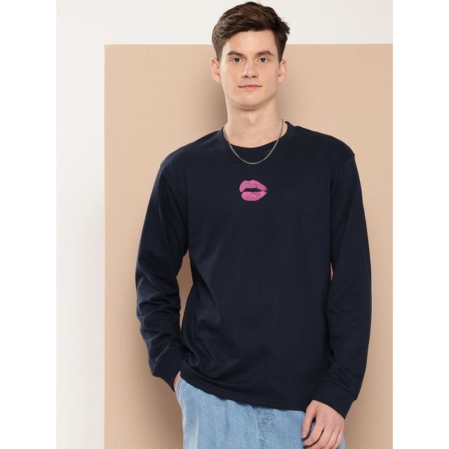 Difference of Opinion Men Printed Oversized T-shirt - Navy Blue | Pure Cotton | XL