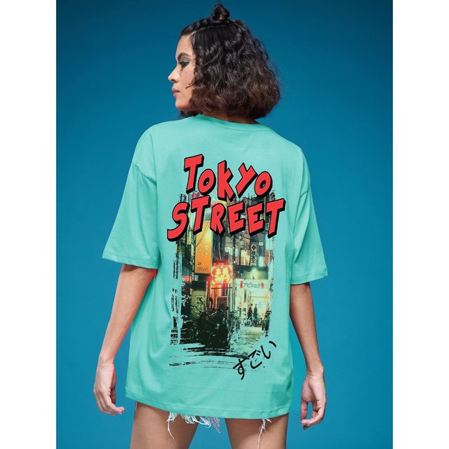 Smartees Women's Oversize Printed T-shirt | WW - 2028 | Sea Green - S
