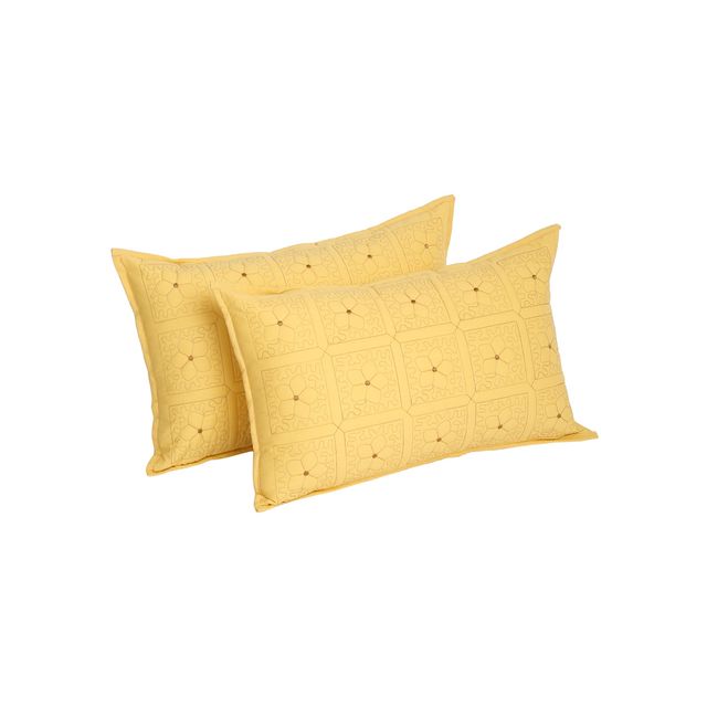 Hosta Homes Pure Cotton Yellow Floral Embroidred Pillow Covers Pack of 2
