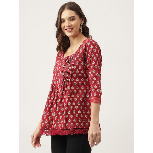 Divena Women's Floral Printed Cotton Peplum Top | DK0932 | Maroon - L