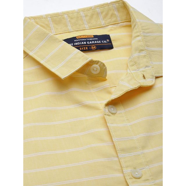 The Indian Garage Co Men's Slim Fit Striped Casual Shirt | Yellow - S