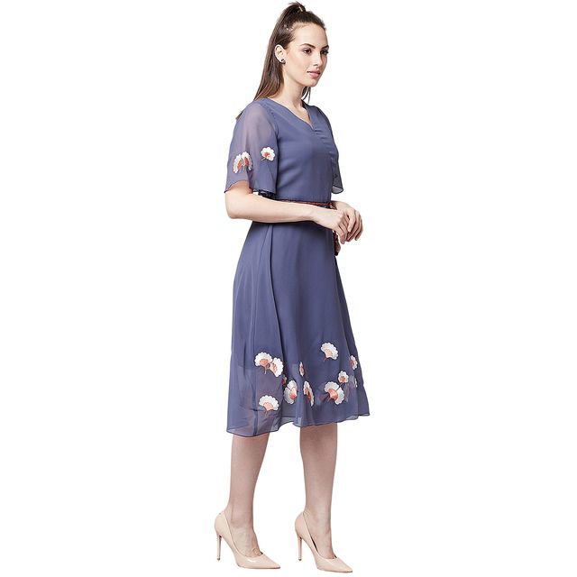 Athena Women's Solid Wrap Dress with Belt | Blue - S