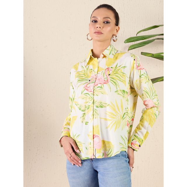 Uptownie Women's Printed Cotton Shirt | 120018528 | Yellow | XL