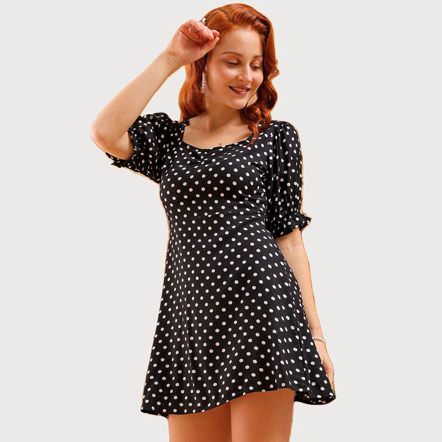 Buy Freehand Women's Fit and Flare Polka Dot Casual Sweetheart Neck Dress |  Black and White | M Online - Price @ 1720 | Instant Delivery | Zepto