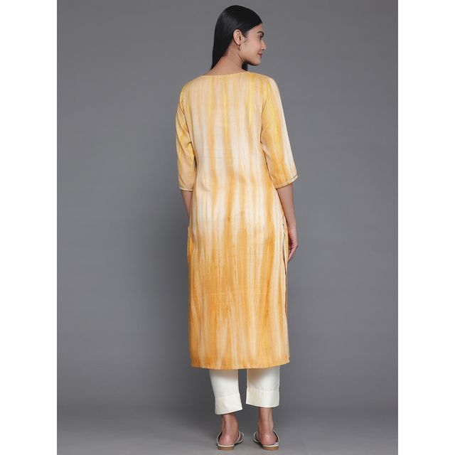 Libas Women's Yellow Yoke Design Cotton Straight Kurta | M