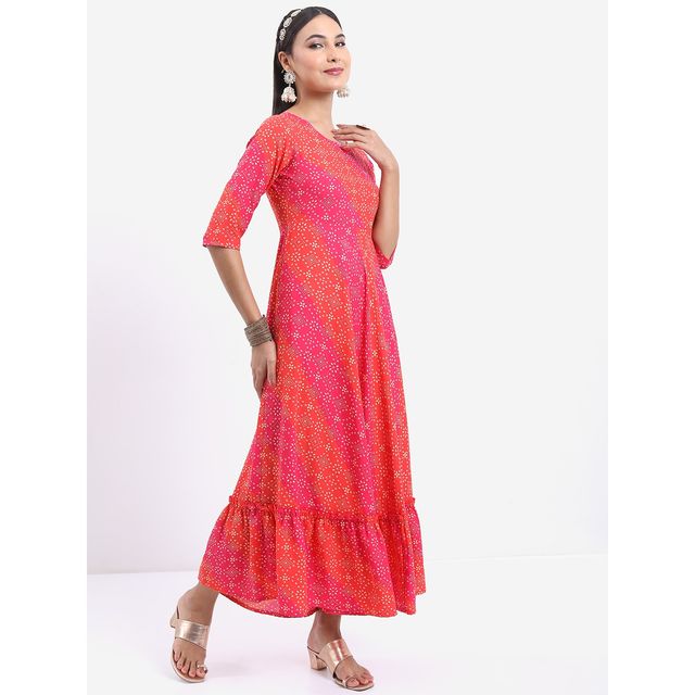Ketch Women Ethnic Motifs Printed Maxi Dress | Fuchia | L