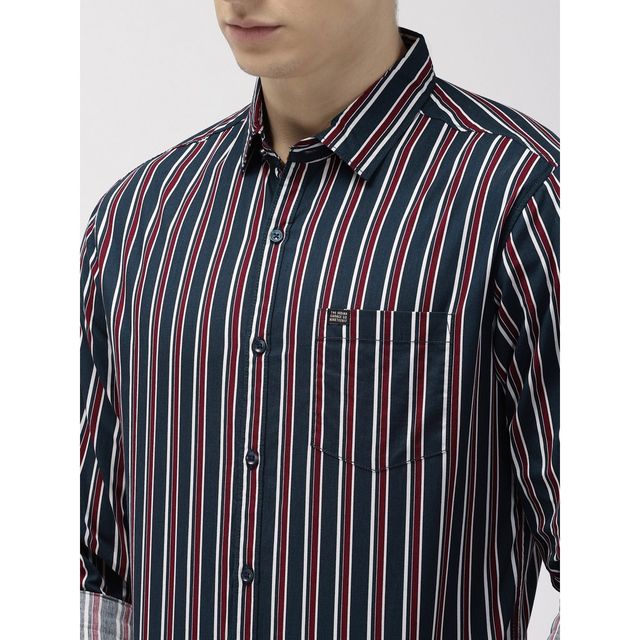 The Indian Garage Co Men's Slim Fit Multi Stripes Casual Shirt | Navy Blue - 2XL