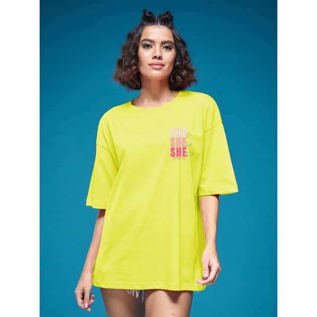 Smartees Womens Oversize Printed T-shirt | WW - 2045 | Lemon | S