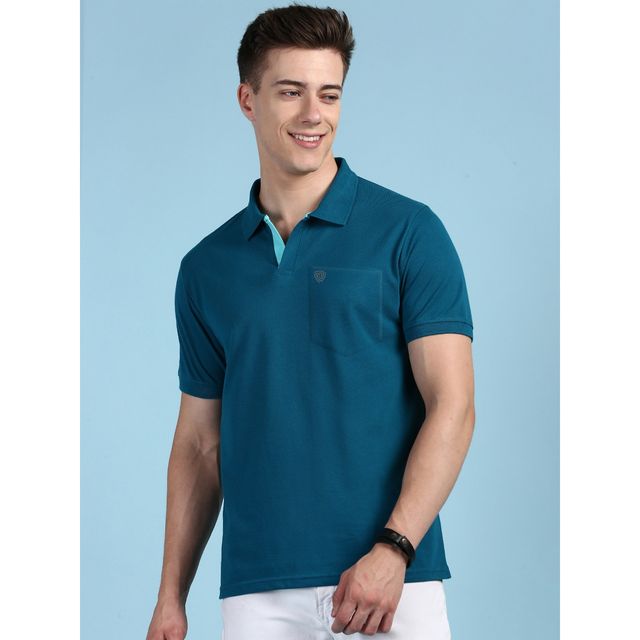 Lux Cozi Men's Solid Cotton Polo T-shirt with Pocket | Emerald - XXL