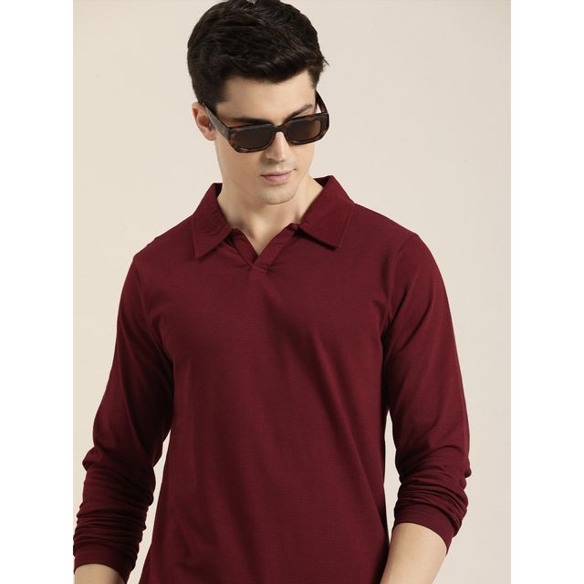 Dillinger Men's Polo Collar Pure Cotton Long Sleeve T-shirt | Maroon - 2XL