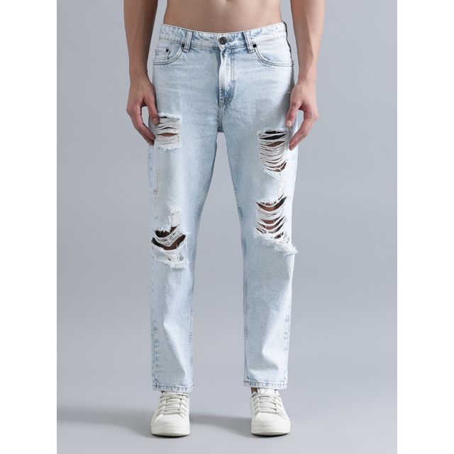 Bene Kleed Men's Light Blue Relaxed Fit Solid Highly Distressed Jeans - 32 | BOMDT138XL49-666EL-D6