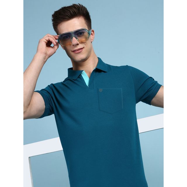 Buy Lux Cozi Men's Solid Cotton Polo T-shirt with Pocket | Emerald
