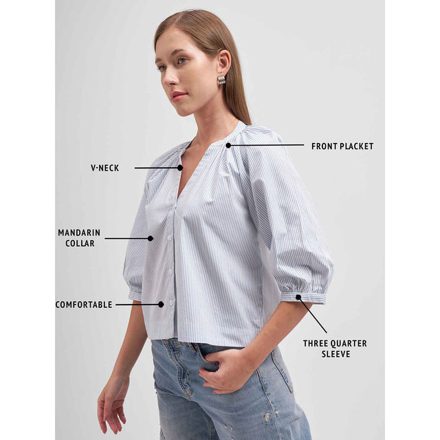 Tokyo Talkies Women Manderin Collar 3/4Th Sleeve V Neck Front
