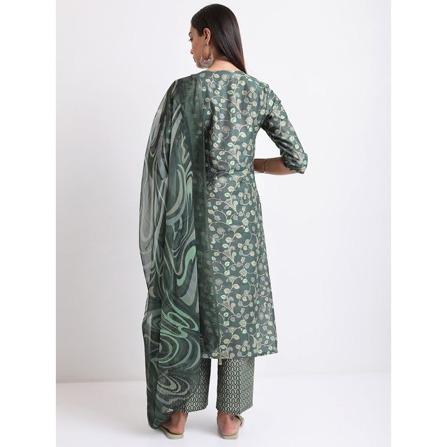 Ketch Women's Ethnic Motifs Printed Kurta With Trousers & Dupatta | Green | M