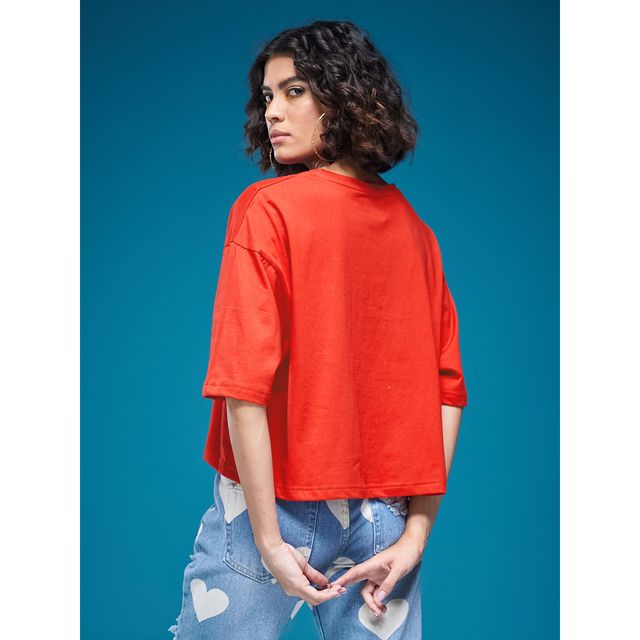 Smartees Women's Oversize Printed T-shirt | WW - Boxy - 3001 | Orange - XL