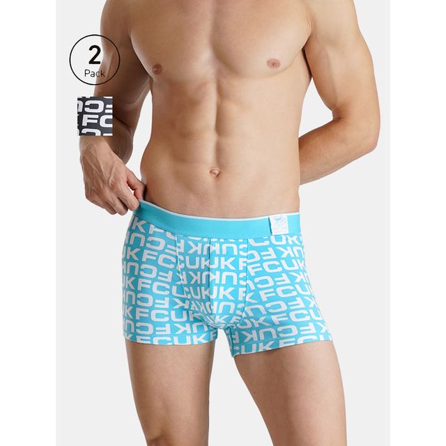 Fcuk Flex Newbold | Men s Printed Trunks Pack of 2 | Black Aop | Aqua | XL