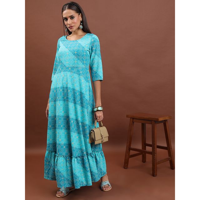 Ketch Women Ethnic Motifs Maxi Dress | Aqua | XL