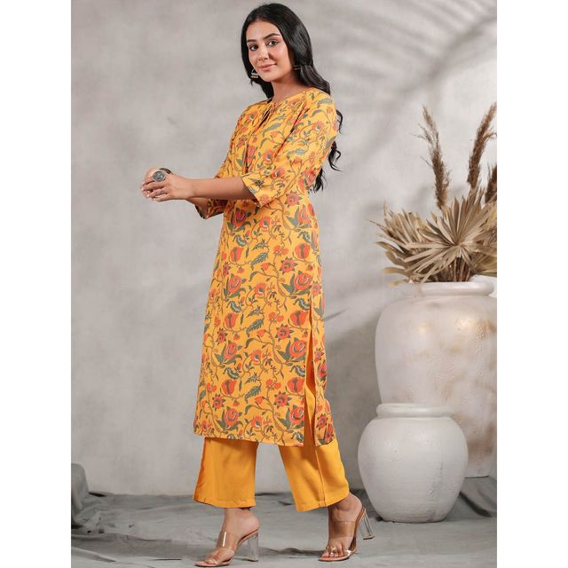 Anubhutee Women's Ethnic Straight Kurta | Yellow - M