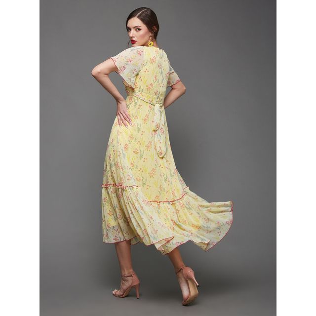 Miss Chase Motley Crew Leaf Printed Maxi Dress | Multicolored-Base-Yellow | L