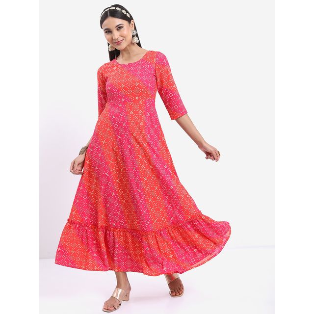 Ketch Women Ethnic Motifs Printed Maxi Dress | Fuchia | L